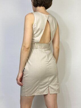 Vintage 1980s Cotton BACKLESS Summer Dress & Belt -- Medium